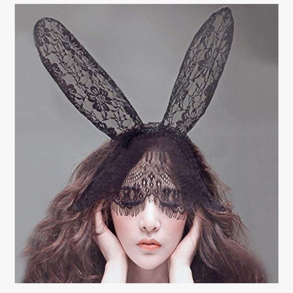 Black Lace Bunny Ear Headband